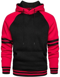 Sweat à capuche pull de haute qualité coton polaire élastique côtes rue mode sweat à capuche à manches longues avec Reglan Fashion Style noir et rouge - Product Image 1