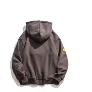 Sweat à capuche pour hommes en coton épais délavé à l'acide avec broderie en chenille personnalisée Patchwork Design décontracté Vente en gros - Product Image 2