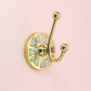 MUGHALCRAFTS Luxe Brass Coat Hook with Mother of Pearl Inlay Modern Wall Hook for Bathroom Kitchen or Wardrobe Use - Product Image 2