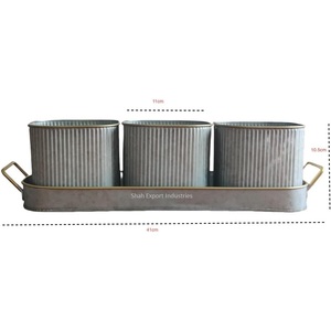 Mini Succulent <b>Planters</b> Set of 3 Galvanized Iron <b>Herb</b> Flower Pots with Tray Metal Plant Pots Home <b>Kitchen</b> Gardening - Product Image 3