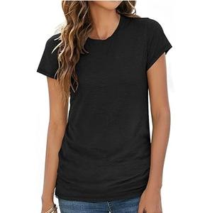 T-shirts pour femmes de haute qualité, couleur noire, 350 GSM, impression personnalisée, 95% coton, 5% élasthanne, t-shirts à manches courtes pour femmes - Product Image 1