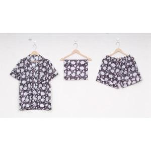 ชุดนอนลำลองสีฟ้าลายดอกไม้สำหรับผู้หญิง, ผ้าฝ้ายแขนสามส่วน100% พิมพ์ลายดอกไม้สำหรับใส่ในบ้านหรือเจ้าสาวสำหรับใส่ในฤดูร้อน - Product Image 1