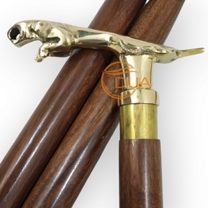King <b>Style</b> Brass Jaguar <b>Head</b> Walking Stick Cane Elegant Brown Wooden Shaft with Rubber Tip Unique Decorative Accessory Gift - Product Image 6