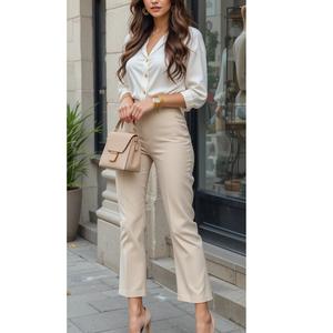 Pantalon chino décontracté pour femme de qualité supérieure, couleur unie, design personnalisé, tissu sergé, pantalon chino à manches longues, exporté du Bangladesh - Product Image 3