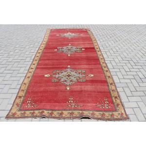พรมตุรกีขนาด 5x12.2 ฟุต, พรมขนาดใหญ่สไตล์วินเทจ, พรมลายดอกไม้สีแดง - Product Image 1