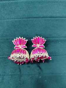 Lotus élégant indien boucles d'oreilles ensembles de bijoux en alliage de Zinc léger ensemble de boucles d'oreilles pour mariage traditionnel porter à la mode et élégant - Product Image 2