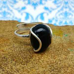 Diseño bohemio, joyería fina, elegante, genuino, ónix negro, forma ovalada, anillo de piedra, hecho a mano, anillos de plata de ley 925 - Product Image 1