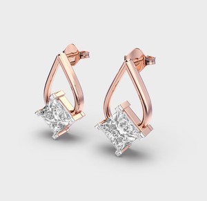 IGI Certified Princess Cut Lab Grown Diamond <b>Drop</b> Stud Earrings 14K Rose/Yellow/White Gold Geometric Designer Diamond Earrings - Product Image 2