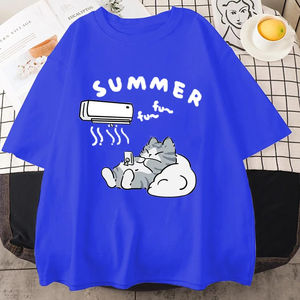 เสื้อยืดแขนสั้นลายแมวน่ารักใหม่ สำหรับผู้หญิงและผู้ชาย ใส่สบายๆ ทรงหลวม ไซส์ใหญ่ เนื้อผ้านุ่ม ใส่ได้ทั้งฤดูร้อน - Product Image 2