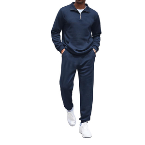 Conjunto Deportivo Formal Transpirable de Felpa para Hombre con Cierre de Cremallera de un Cuarto, Logotipo Personalizado, Traje de Jogging Sólido, Colores Personalizados, Venta al por Mayor - Product Image 2