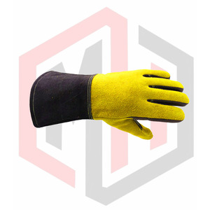 Guantes duraderos de cuero dividido con puño estilo guantelete negro - Product Image 3