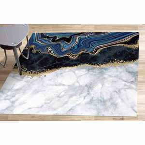 Tapis imprimé marbre bleu et noir, tapis d'escalier de bureau au design 3D moderne, tapis en chenille - Product Image 2