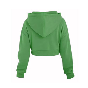 เสื้อฮู้ดสวมหัวแขนยาวสีพื้นของผู้หญิงเสื้อครอปแบบมีฮู้ดออกแบบโลโก้ได้ตามต้องการ - Product Image 2