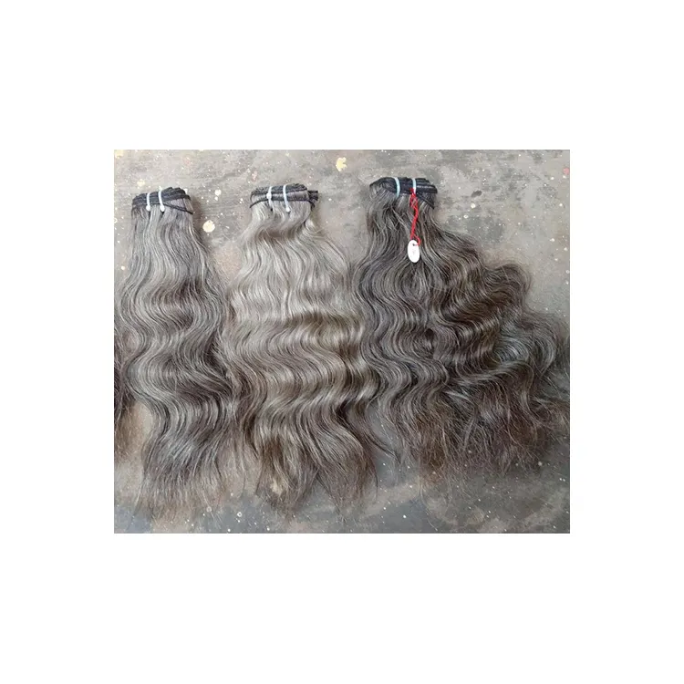 Estensioni dei capelli grigi grigio grezzo non trattato tempio indiano capelli prezzi economici di alta qualità dalla fabbrica dell'india meridionale