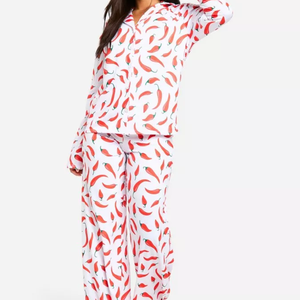 High Quality Soft Breathable Polyester Spandex Pyjamas Button Long Sleeve 2 Pieces Sleepwear Nightwear Sets <b>Women</b> Elastic Waist - Product Image 6