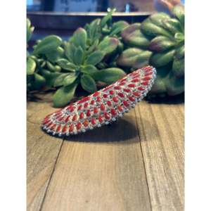 Mediterranean Coral & <b>Sterling</b> <b>Silver</b> Cluster <b>Ring</b> Bezel <b>Set</b> Geometric Design Size 8.25 - Product Image 3