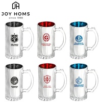 Grand verre à bière avec poignée, logo personnalisé, décalcomanie, couleur bleue classique, peinture électrolytique, cadeau personnalisé en gros