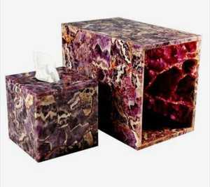 Cubierta de caja de pañuelos de piedra de ágata más vendida, soporte de pañuelos decorativo hecho a mano de lujo, accesorios modernos para el hogar, Fabricante Mayorista - Product Image 4