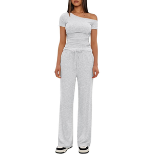 Traje de 2 piezas de rizo francés ligero de patrón sólido informal de corte regular cómodo para mujer para Primavera/Verano - Product Image 4