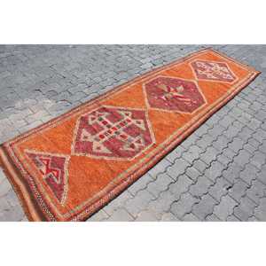Turkish 2.9x10.8 ft <b>Rug</b>, <b>Runner</b> Vintage <b>Rug</b>, Orange Brown Floral <b>Rug</b> - Product Image 3