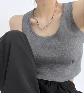 Women's Sporty Summer Design Vest <b>Top</b> & Knitted Bottom Coat Slim Short Outer Wear Hot Girl Style - Product Image 4