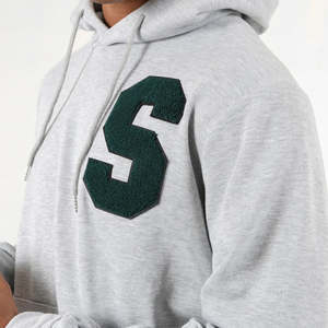 Sweat à capuche décontracté pour homme en coton avec broderie floquée et poche, uni, imprimé numérique, vêtement de rue d'hiver - Product Image 4