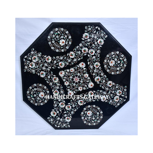 Top Class Work Flower Design Dessus de table en marbre noir Luxueux Meilleure qualité Fabrication indienne à la main Haut d'emballage à haute exportation - Product Image 1