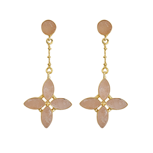 Pendientes Colgantes Clásicos Vintage de Cuarzo Rosa con Baño de Rodio sobre Latón - Product Image 1