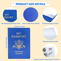Carnet de passeport vierge, carnet de passeport bleu, faux passeport, journal de voyage, collection d'autocollants, cartes pour projets scolaires pour enfants