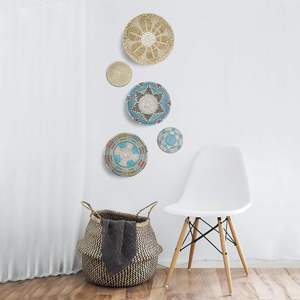 Plaques murales décoratives en jonc de mer tissé à la main |   Plateaux ronds décoratifs en paille pour salon, chambre et intérieur d'hôtel - Product Image 4