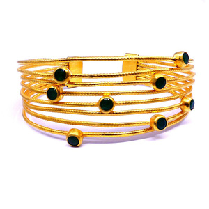 Women's Wedding Wear <b>Sterling</b> <b>Silver</b> 925 <b>Cuff</b> <b>Bracelets</b> with Emerald Gemstones Gold Plating Low MOQ Fashion Accessory - Product Image 2