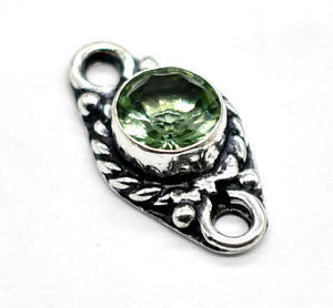 Conector de Doble Aro Ovalado de Plata Antigua con Gema de Amatista Verde NC22 Prem Bhaya para Fabricación de Joyas, Lote de Conectores - Product Image 3