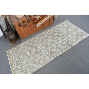 Tapis turc vintage, tapis de 2,6 x 6,1 pieds, tapis gris avec motifs de plantes et d'arbres - Product Image 1
