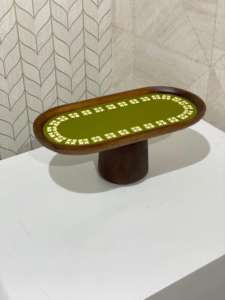 Plateau de service en bois marron fait à la main de grande taille en acier inoxydable avec autocollant en émail pour servir et décorer les aliments - Product Image 2