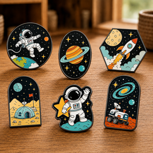Pins en émail personnalisés sur le thème de l'espace, badges de revers mignons avec des motifs de planètes, de lunes et de fusées, pour sacs à dos, cadeaux et souvenirs - Product Image 1
