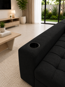 Modern L Shaped <b>Sofa</b> Bed Multibed Black Upholstered Corner <b>Sleeper</b> Couch Tufted Fabric Living Room Furniture Villa Apartment - Product Image 5