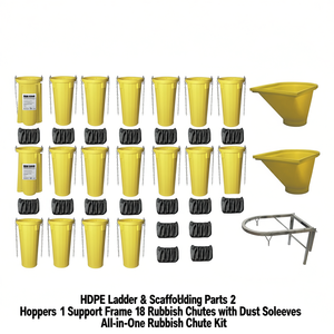 Kit complet de chutes à déchets tout-en-un en PEHD pour échelles et échafaudages, avec 2 bacs de collecte, 1 cadre de support et 18 chutes à déchets avec manchons anti-poussière - Product Image 3