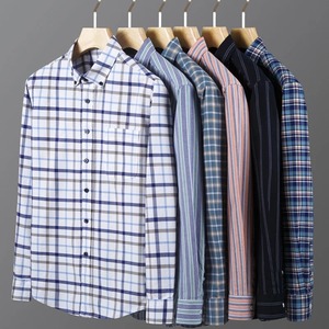 Camisa de manga larga para hombre 100% algodón Casual Regular Fit suave cómodo bolsillo Formal camisas de vestir ropa de hombre - Product Image 5