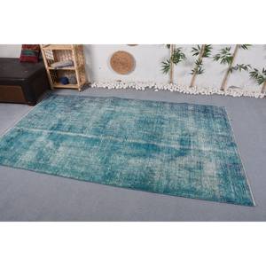 Tapis en laine turque moderne vintage de 5x8,4 pieds Rectangle classique de grande surface avec motif patchwork bleu Style de couloir en latex - Product Image 2