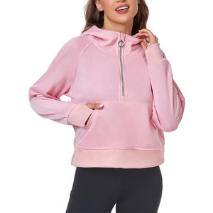 เสื้อกีฬาแขนยาวน้ำหนักเบาสำหรับผู้หญิงเสื้อฮู้ดผ้าฟลีซวิ่งจ๊อกเกอร์หลากสีพื้นใส่โลโก้ได้ตามต้องการ - Product Image 2