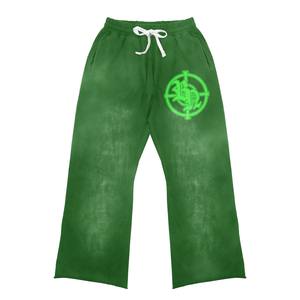 Ensemble deux pièces personnalisé délavé à l'acide sweat à capuche zippé vintage vert jambe droite pantalon de survêtement évasé imprimé survêtement de jogging hiver - Product Image 6
