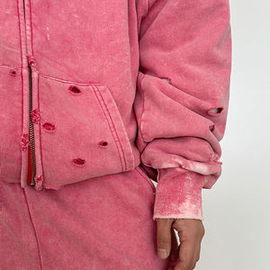 Custom Logo Vintage Acid Washed <b>Zip</b> <b>up</b> <b>Hoodie</b> and Loose Fit Sweatpants Set 100% Cotton Distressed Men's Tracksuit - Product Image 5