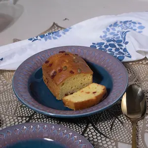 Assiette à snack en céramique artistique de luxe bleu vintage 7,5 pouces avec bords dorés Assiette à pâtes écologique Assiette décorative tendance - Product Image 4