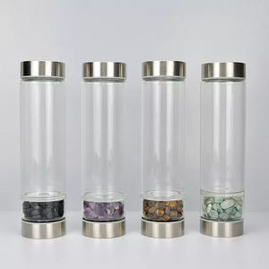 Bouteille d'eau à Quartz en verre, vente en gros, puces de pierres précieuses de guérison, cristal de pierre précieuse, bouteille d'eau à élixir infusé - Product Image 6