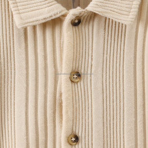 Summer Kids Ribbed Clothing Set Short Sleeve Button <b>Up</b> Shirt and Shorts 2Pcs Toddler <b>Boy</b> Girl Casual Waffle Knit Outfits - Product Image 5