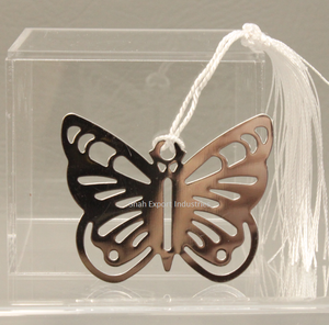 Marque-page en métal argenté en forme de papillon pour la maison, la salle d'étude, le bureau, avec des breloques - Product Image 1