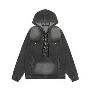 Sudadera con capucha de mezcla de algodón 100% lavado desgastado para hombre, sudaderas con capucha de invierno con ojales de bolsillo y diseño con cordón - Product Image 1