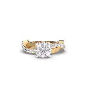 圆形切割实验室创建钻石戒指实验室生长钻石14k白金圆形结婚戒指尖头环保