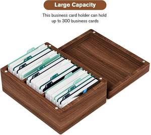 Business Card Holder 2.2 X 3.5 Inch Index Card Organizer <b>Wooden</b> <b>Desktop</b> Business Card Organizer 3 Divider Boards for 300 Index - Product Image 3