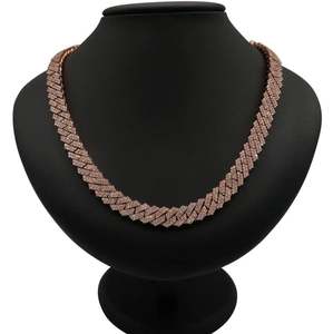 Cadena Cubana de Plata de Ley Chapada en Oro Rosa de 9 mm, Joyería de Estilo Hip-Hop de Oro Sólido de 14K/18K con Piedra Principal de Moissanita, 100 g - Product Image 1